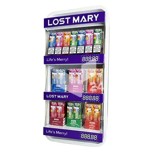 Expositor Lost Mary completo con variedad de sabores de vapers