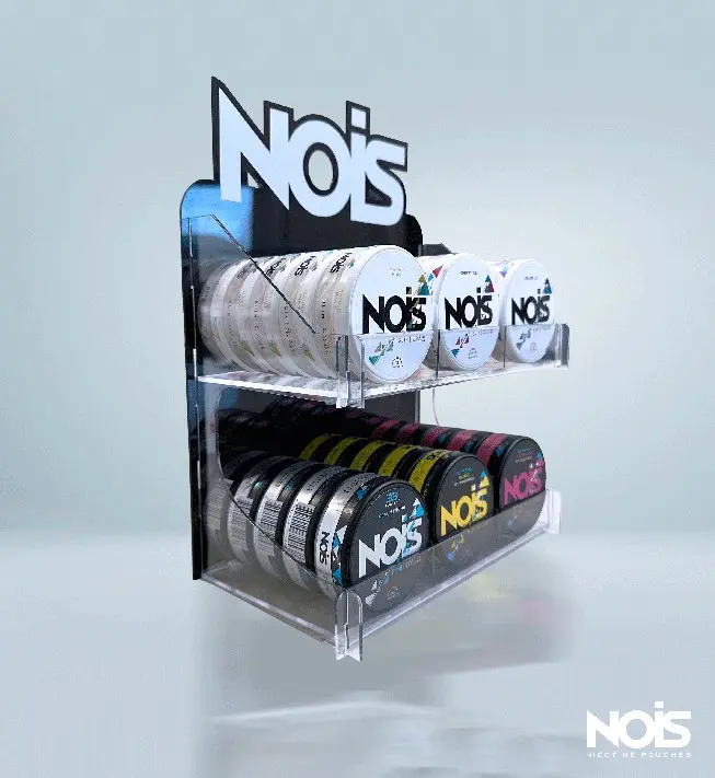 Stock organizado de bolsas de nicotina NOIS listo para entrega