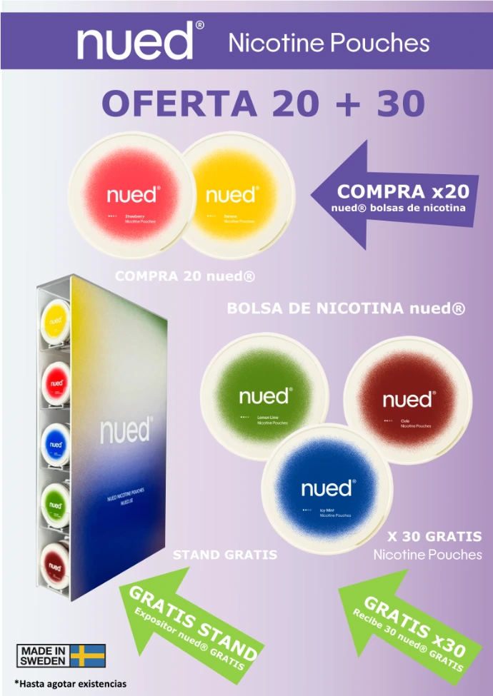 oferta nued 20 30 gratis expositor bolsas de nicotina 50 latas