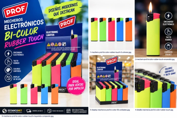 Mechero PROF Bi-Color Rubber Touch | 50 Unidades