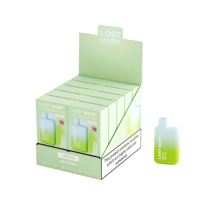 LOST MARY BM600 20mg Menthol vaper desechable de mentol 600 caladas venta al por mayor por cajas.webp