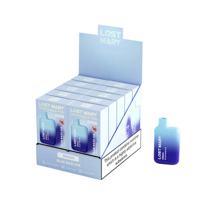 LOST MARY BM600 20mg Blue Razz Ice vaper desechable 600 caladas caja de 10 venta al mayor a estancos.webp