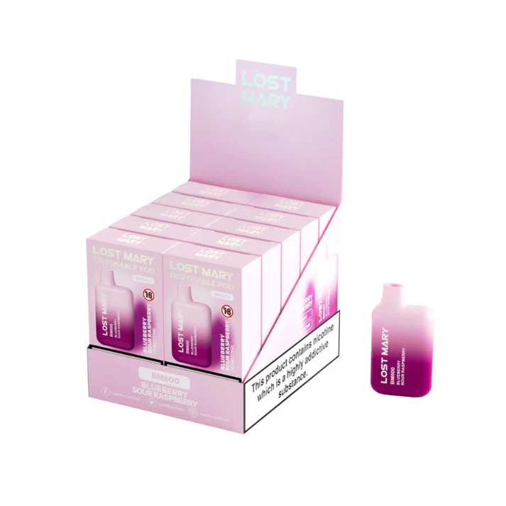 LOST MARY BM600 20mg Blueberry Sour Raspberry vaper desechable 600 caladas venta al mayor caja de 10 vapers.webp