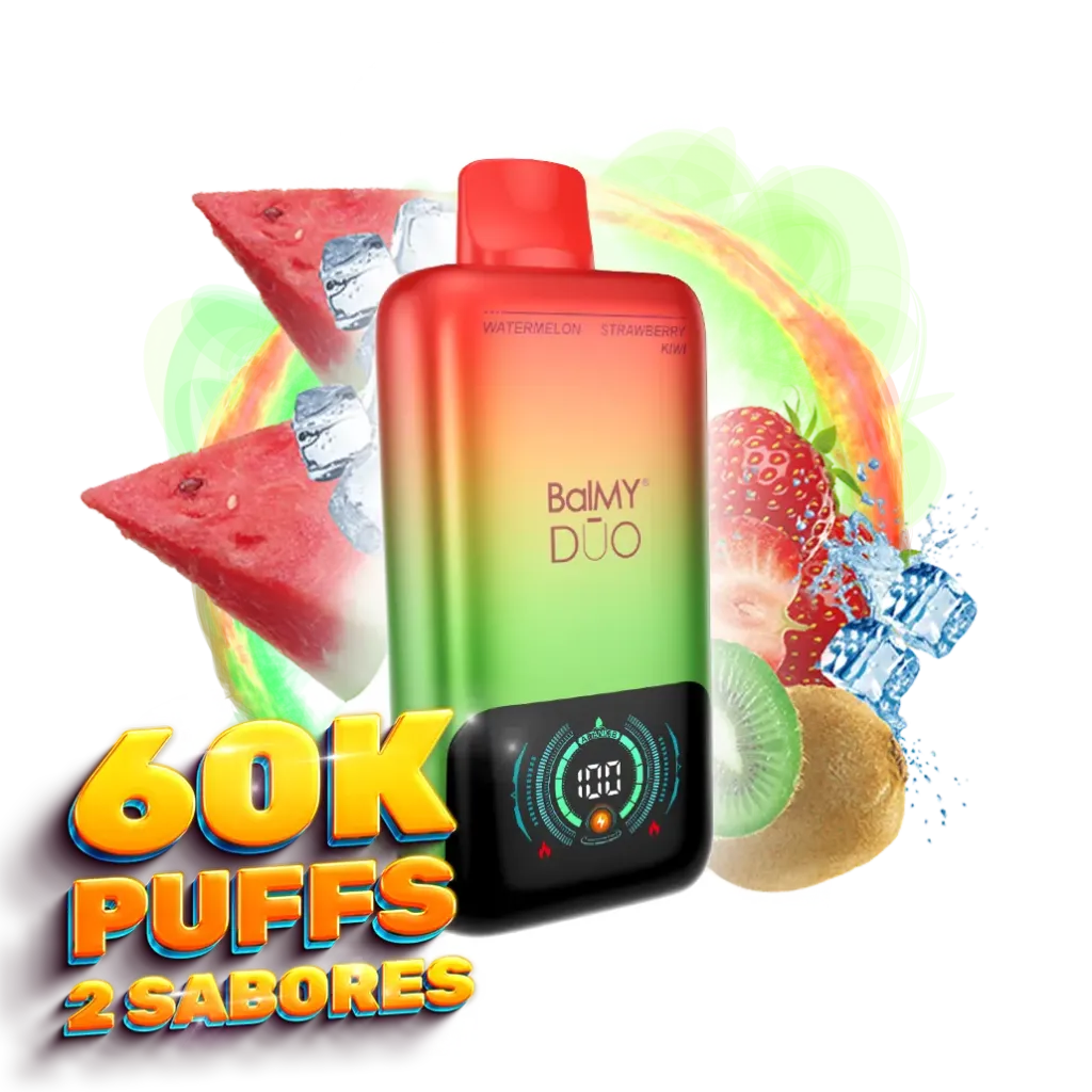 Vaper desechable BalMY DUO ZERO nic. 60000 puff – Fresa Kiwi y Sandía