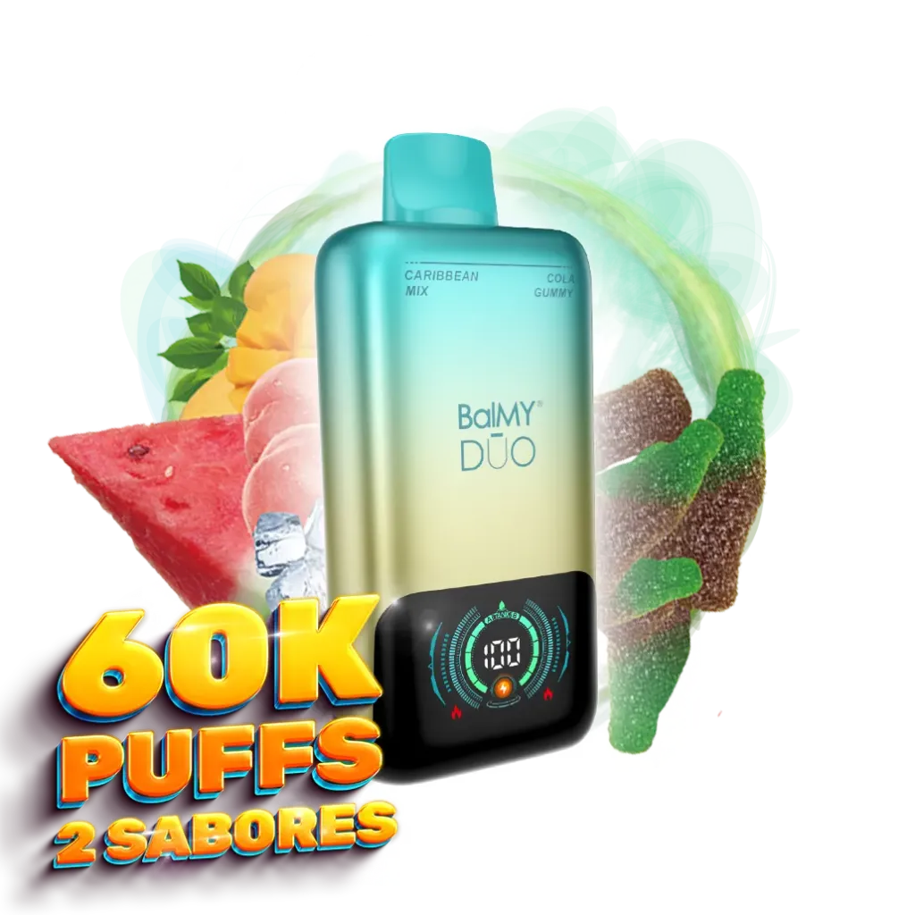 [BAL-DUO-GUM-CAR] Vaper desechable BalMY DUO ZERO nic. 60000 puff – Cola Gummy y Caribbean Mix