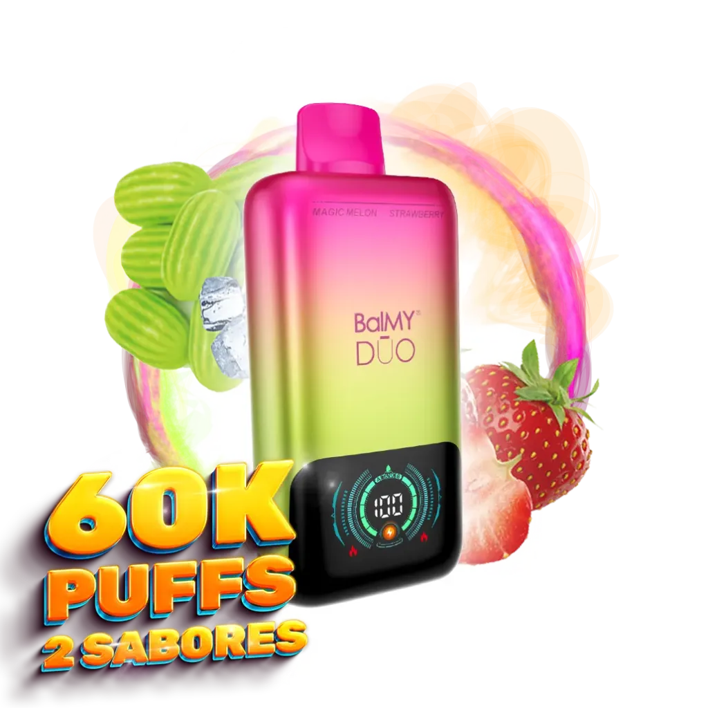 Vaper desechable BalMY DUO ZERO nic. 60000 puff – Fresa y Magic Melon