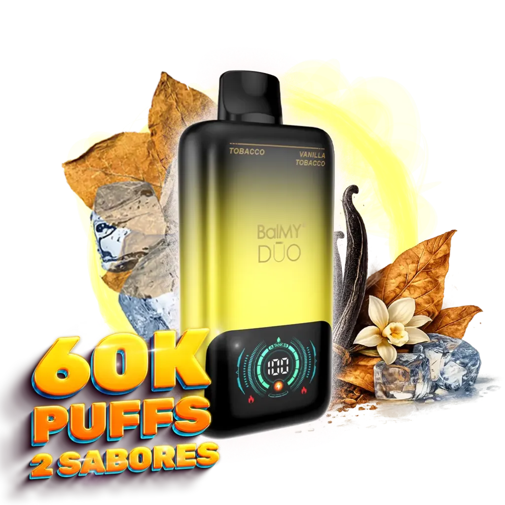 [BAL-DUO-TAB-VAI] Vaper desechable BalMY DUO ZERO nic. 60000 puff – Tabaco Vainilla y Tabaco