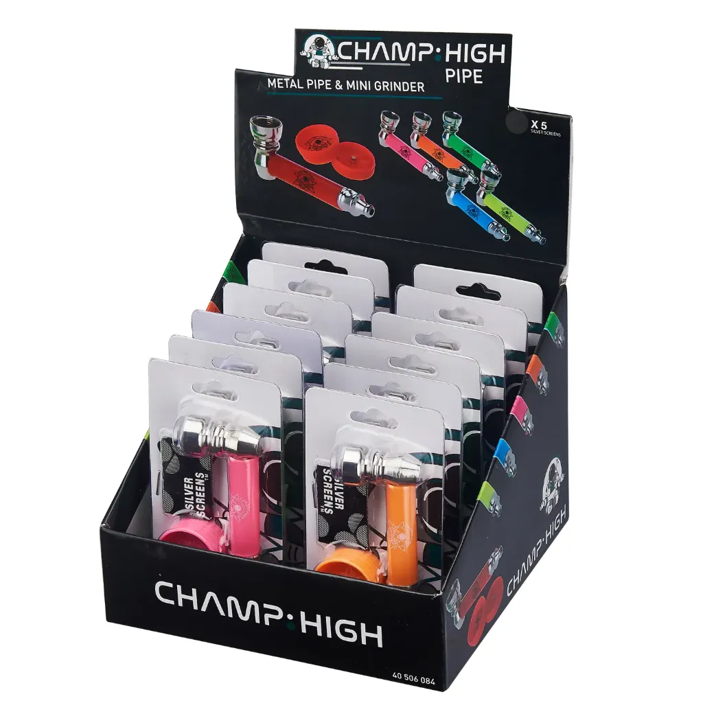 CHAMP HIGH Pipa de Metal con Grinder y Rejilla – Blister 12 Unidades