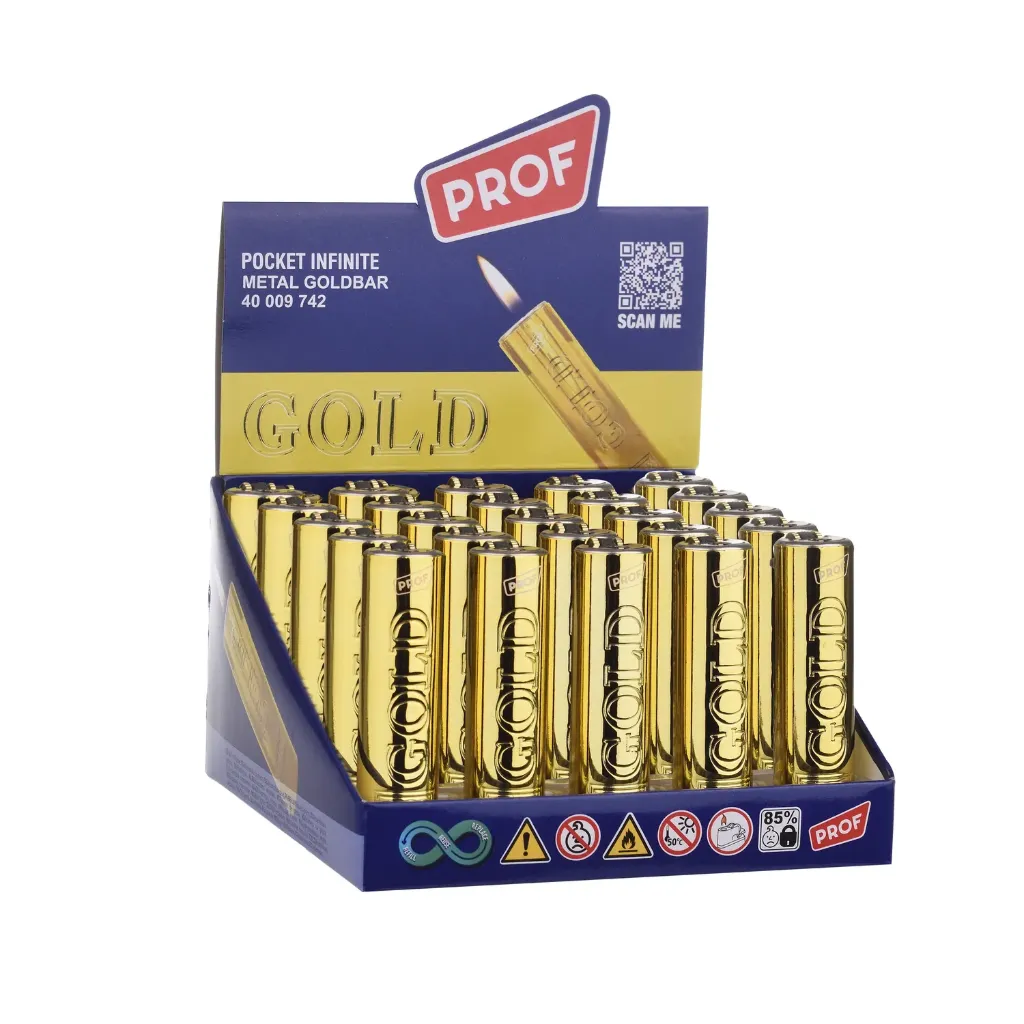 [40009742] Mechero PROF Pocket Infinite Metal Goldbar | 25 Unidades